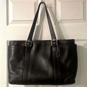 Authentic Coach Black Leather Diaper/Laptop Tote Bag F10288